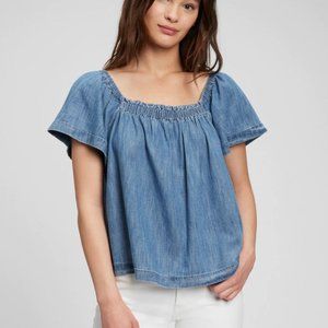 GAP 100% Organic Cotton Denim Flutter Sleeve Top with Washwell (Size XS)